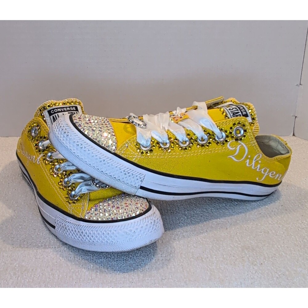 Converse Chuck Taylor All Star Low Top Lemon Chrome Yellow 6.5 M 8.5 W Rhineston